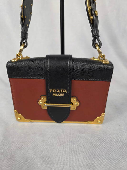 Prada Cahier City Calfskin Saffiano Red/Black Shoulder Bag