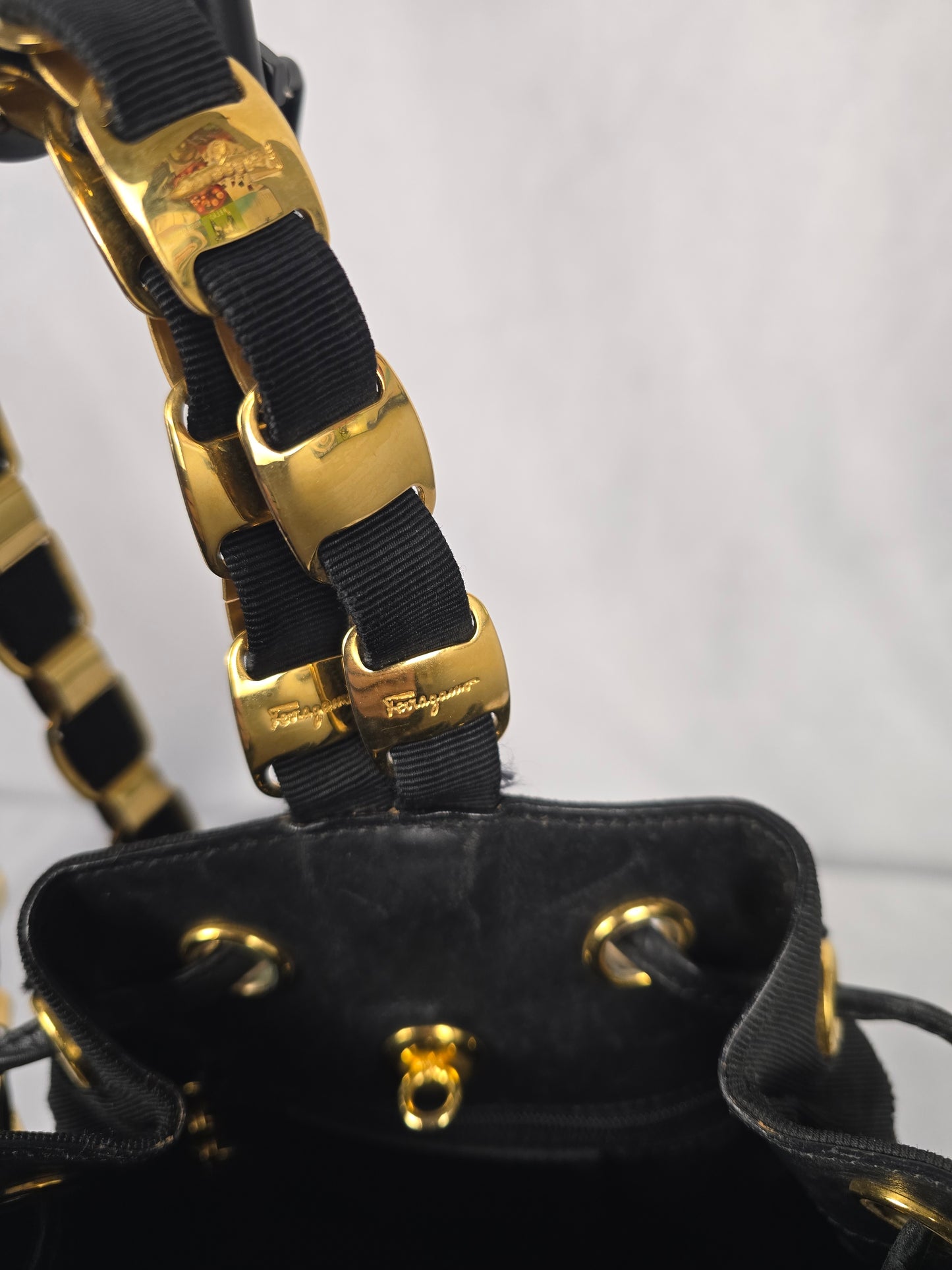 Ferragamo Black Vara Chain Shoulder Bag / Backpack