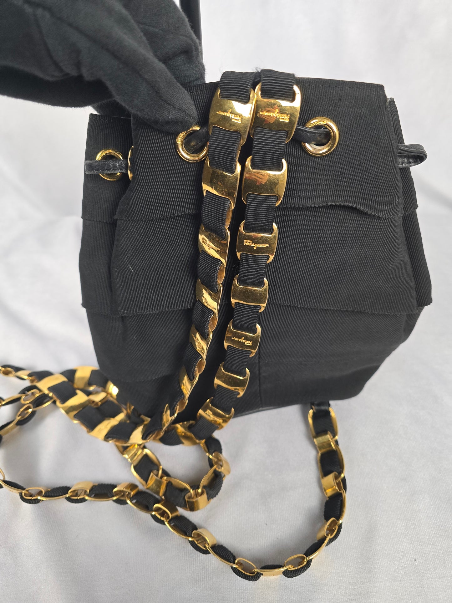 Ferragamo Black Vara Chain Shoulder Bag / Backpack