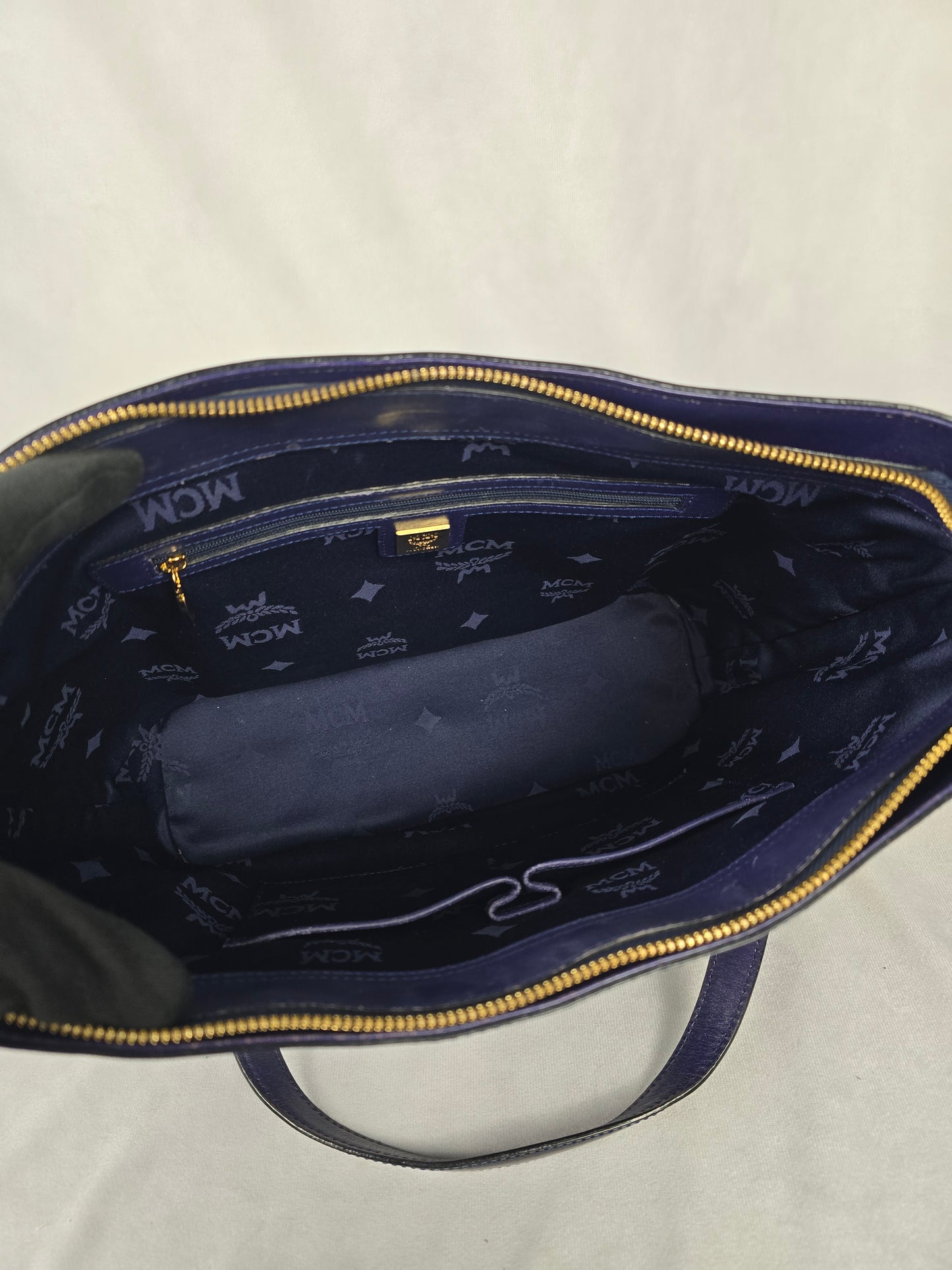 MCM Amarante Visetos Patten Leather Tote in a Brown/Purple