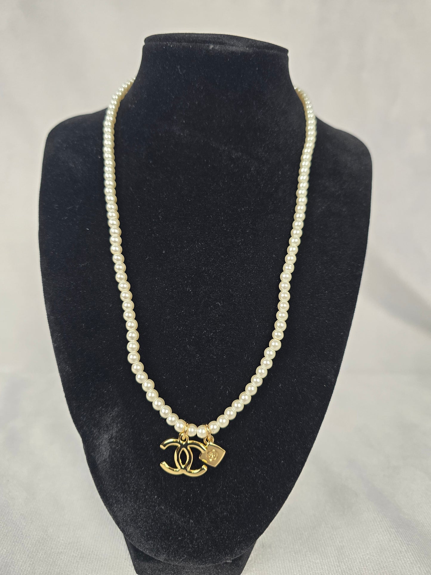 GWP Chanel Three Strand Pearl and Gold-tone Charm Necklace