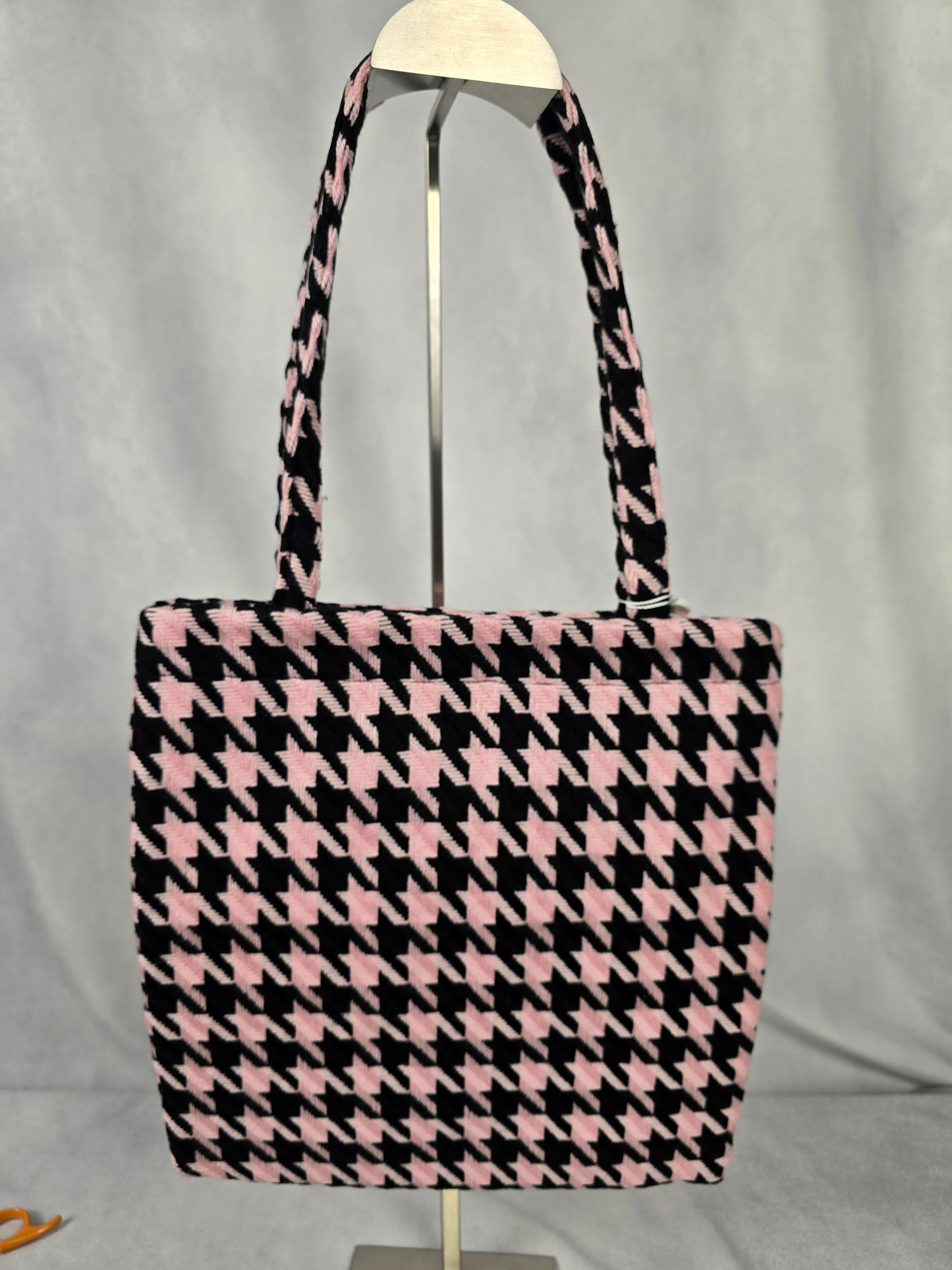 GWP Chanel Tweed Pink and Black Houndstooth Tote with Jeweled CC Logo