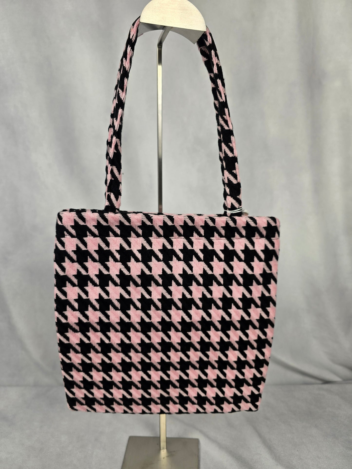 GWP Chanel Tweed Pink and Black Houndstooth Tote with Jeweled CC Logo