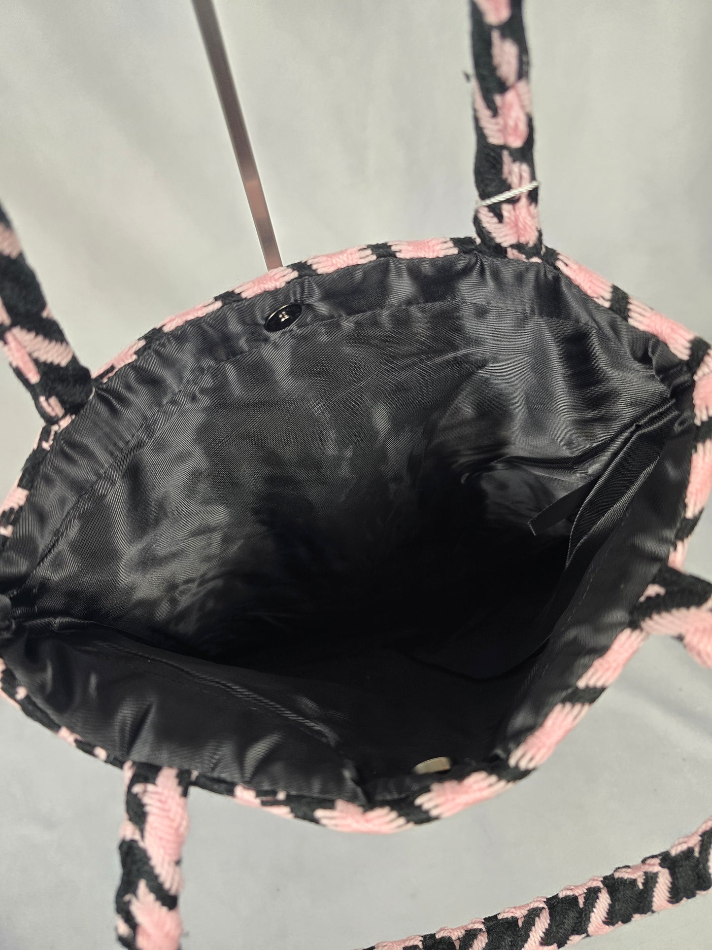 GWP Chanel Tweed Pink and Black Houndstooth Tote with Jeweled CC Logo