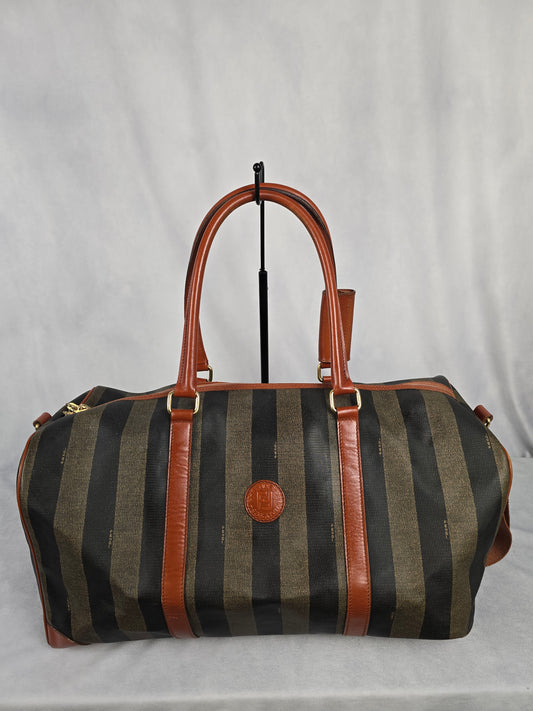 Fendi Pequin Pecan Striped Size 50 Top Handle/Crossbody Bandolier Weekend Bag