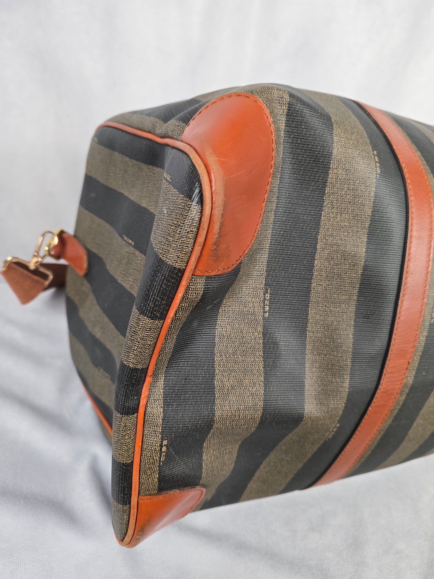 Fendi Pequin Pecan Striped Size 50 Top Handle/Crossbody Bandolier Weekend Bag