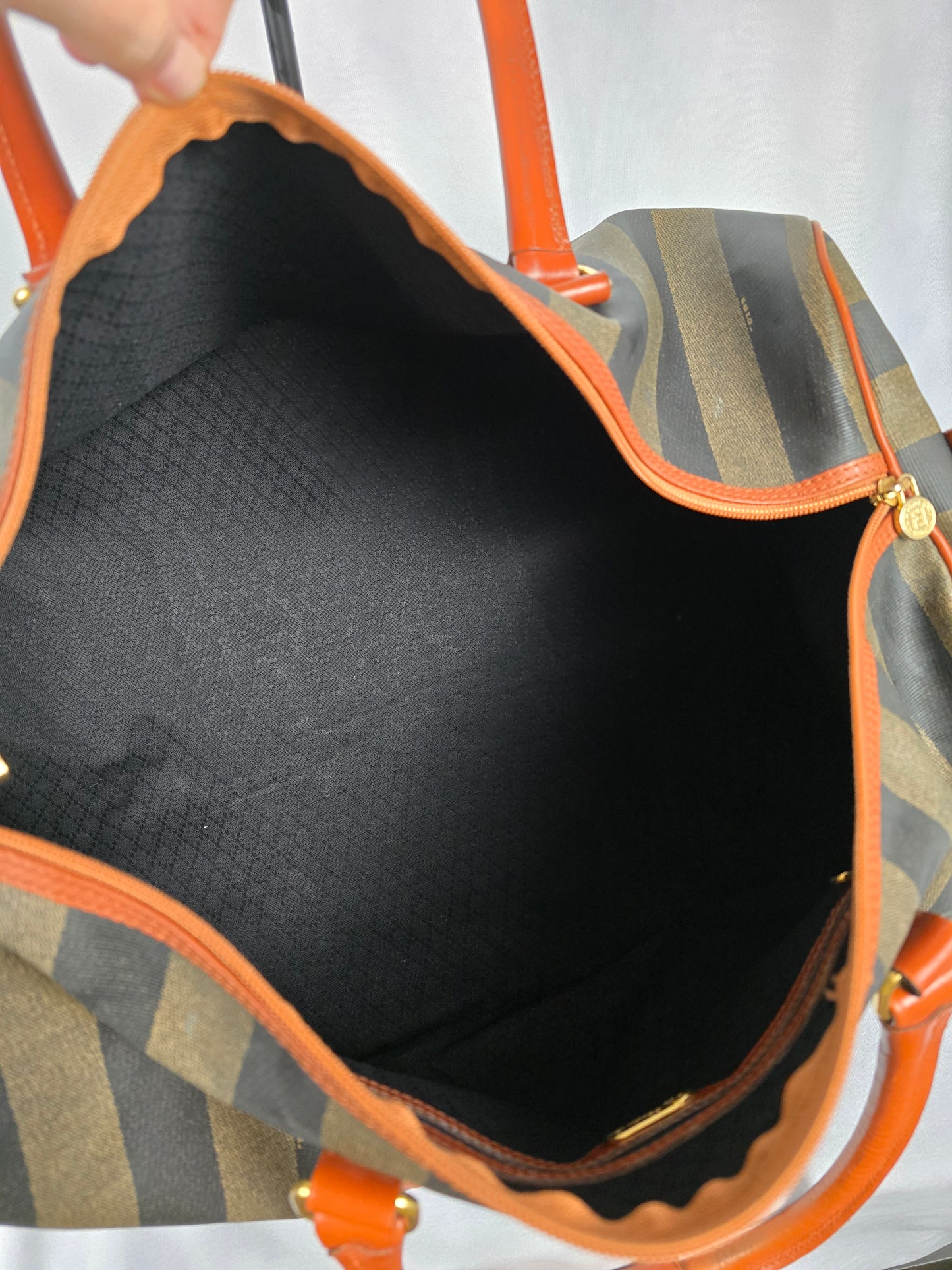 Fendi Pequin Pecan Striped Size 50 Top Handle/Crossbody Bandolier Weekend Bag