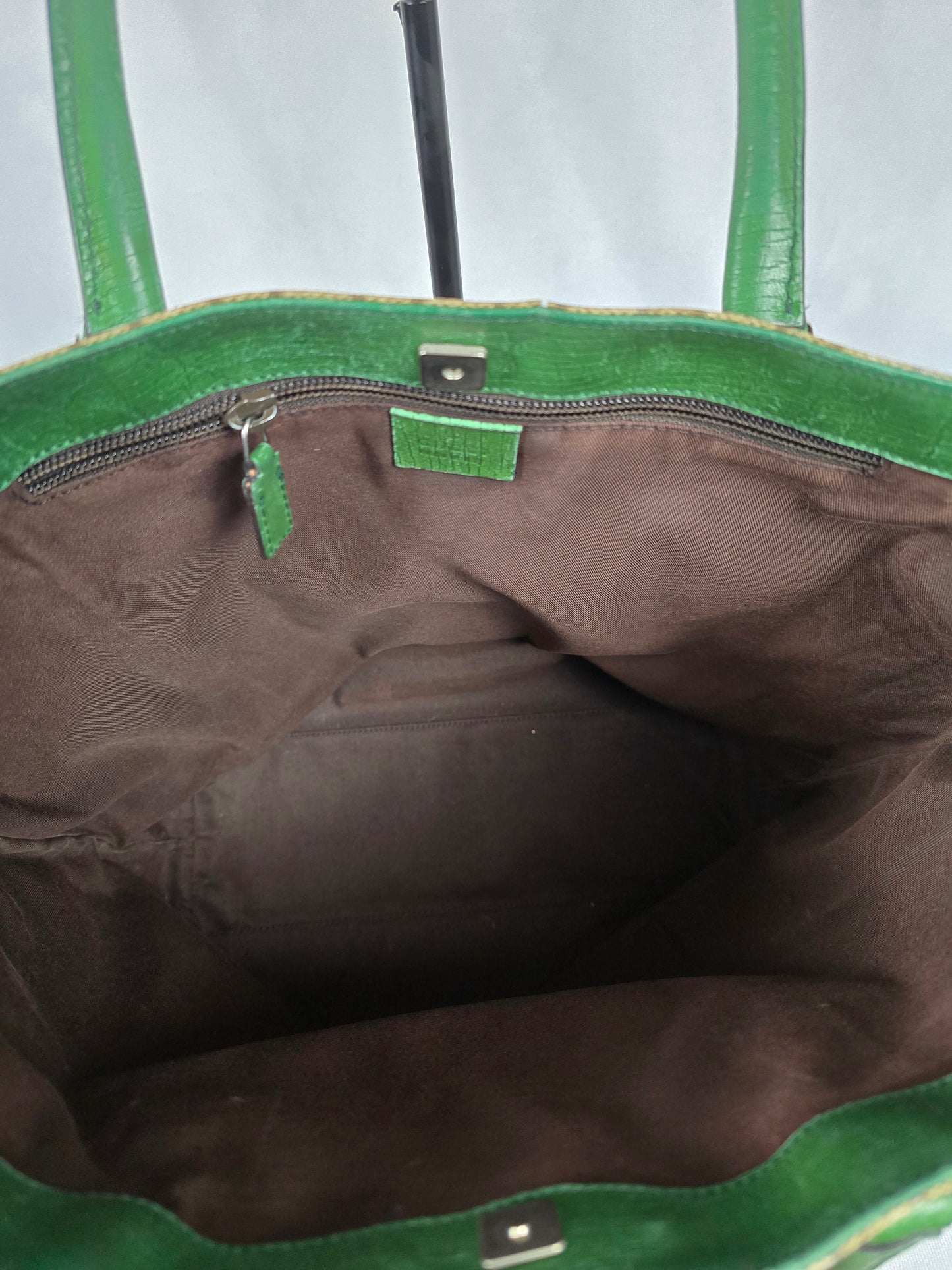 Gucci Supreme Monogram Tote with Green Leather Handles and Trim