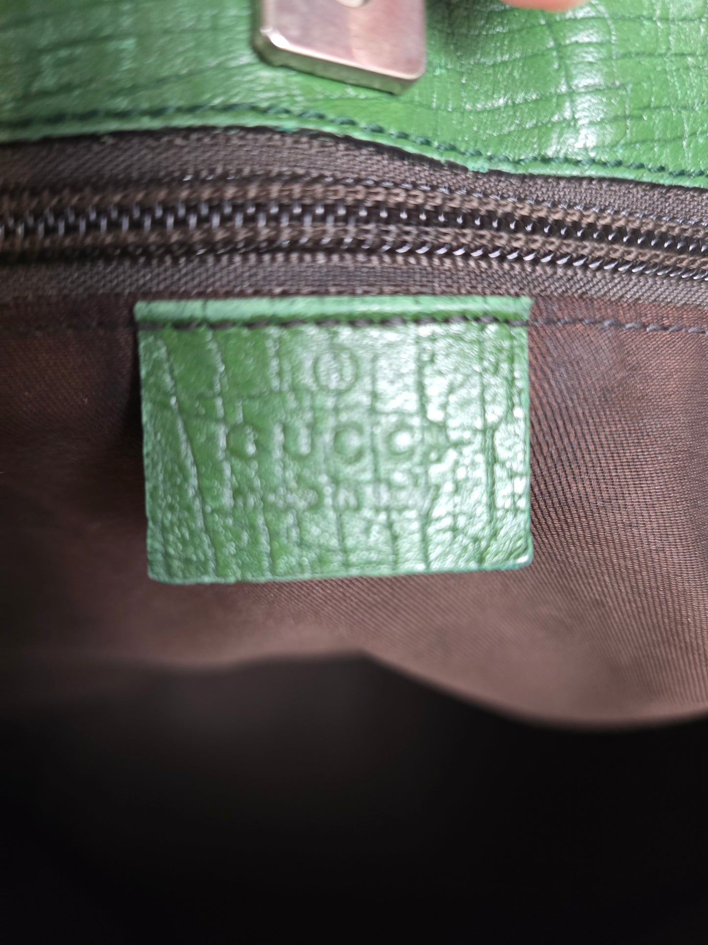 Gucci Supreme Monogram Tote with Green Leather Handles and Trim