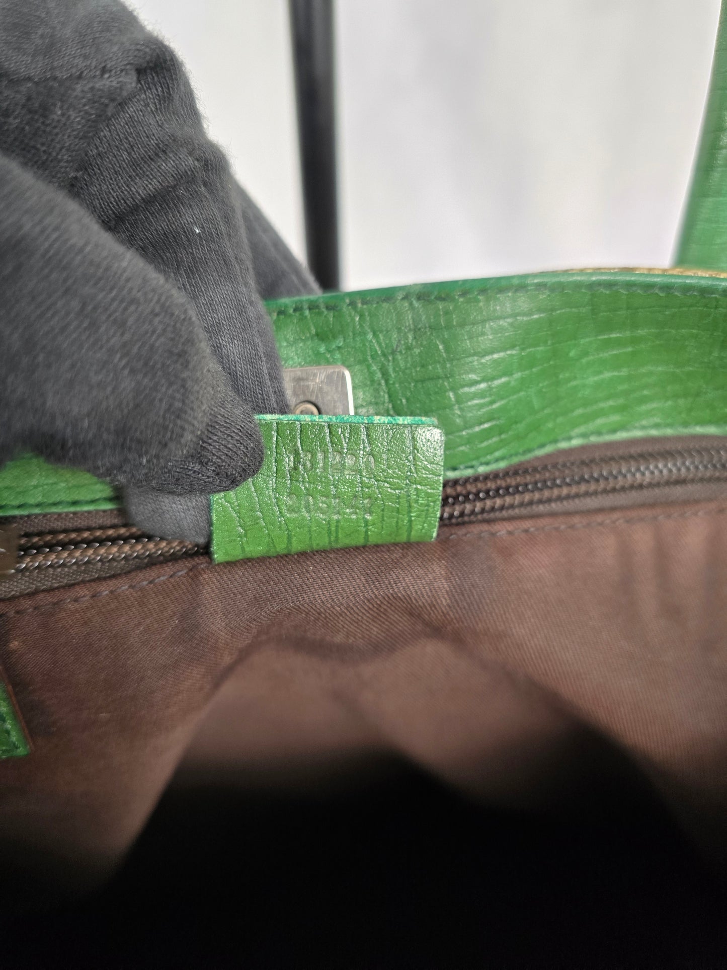 Gucci Supreme Monogram Tote with Green Leather Handles and Trim