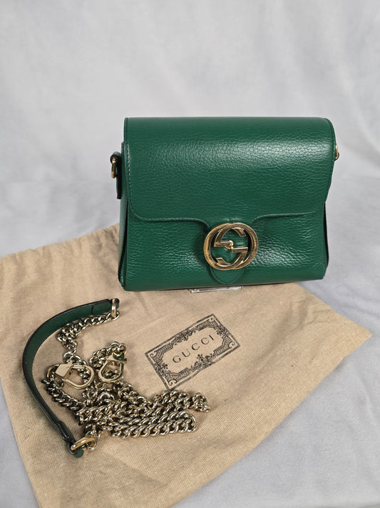 Gucci Small Green GG Leather Interlocking G Crossbody
