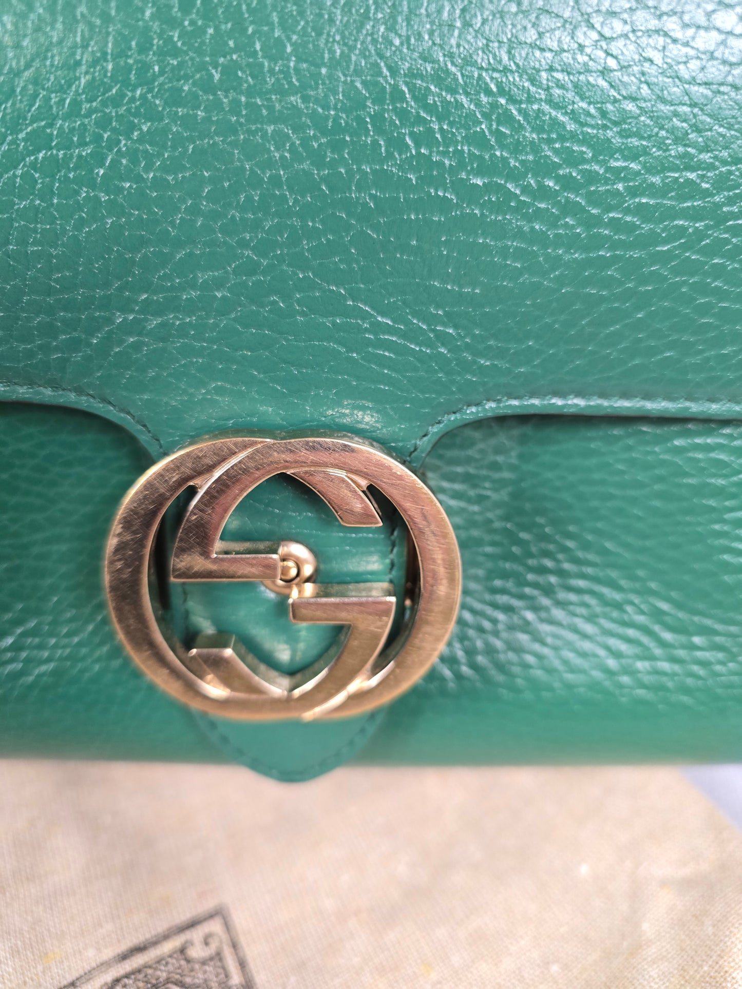 Gucci Small Green GG Leather Interlocking G Crossbody