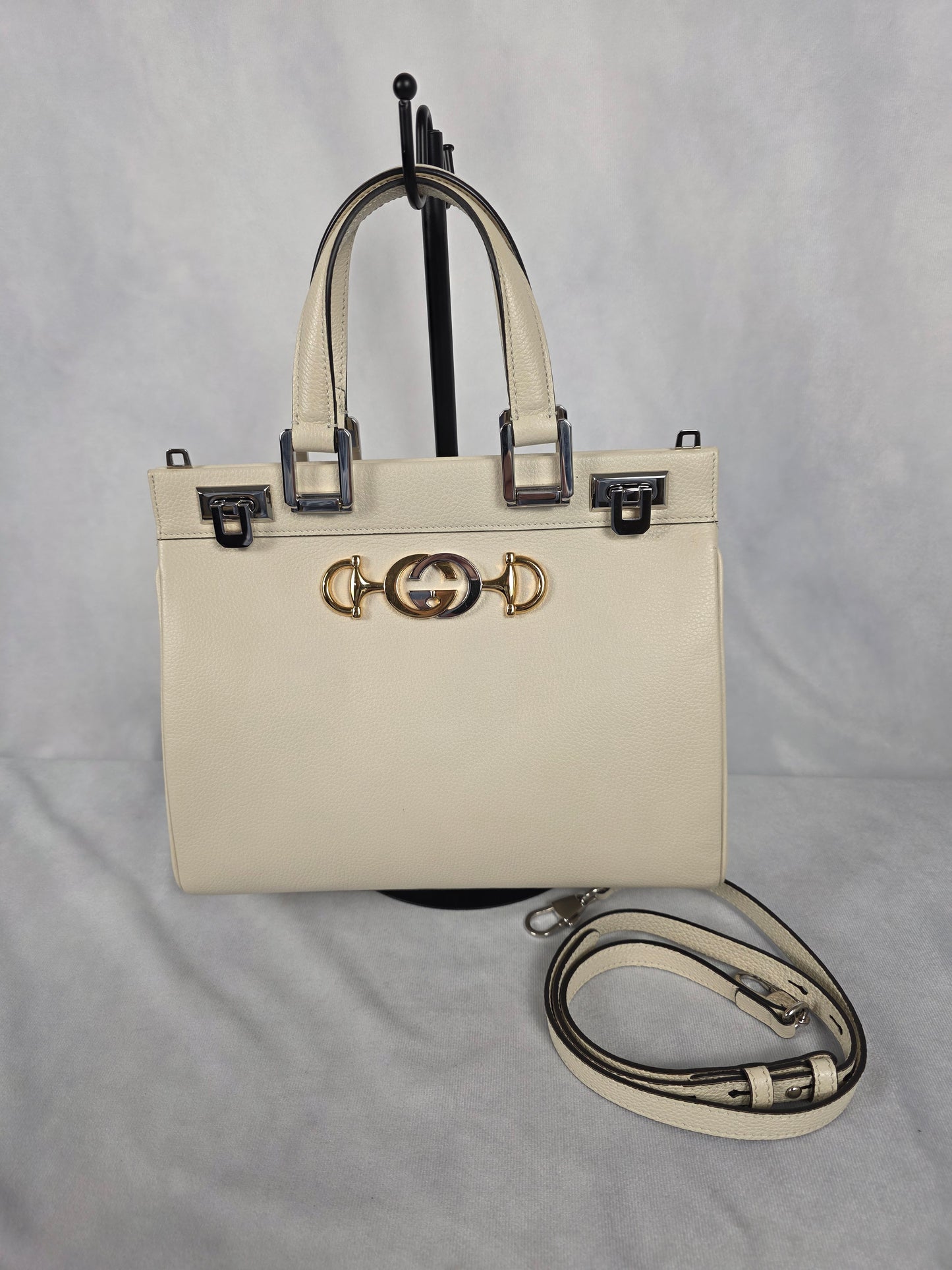Gucci Zumi Ivory Top Handle Bag with Shoulder Strap