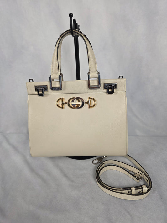 Gucci Zumi Ivory Top Handle Bag with Shoulder Strap