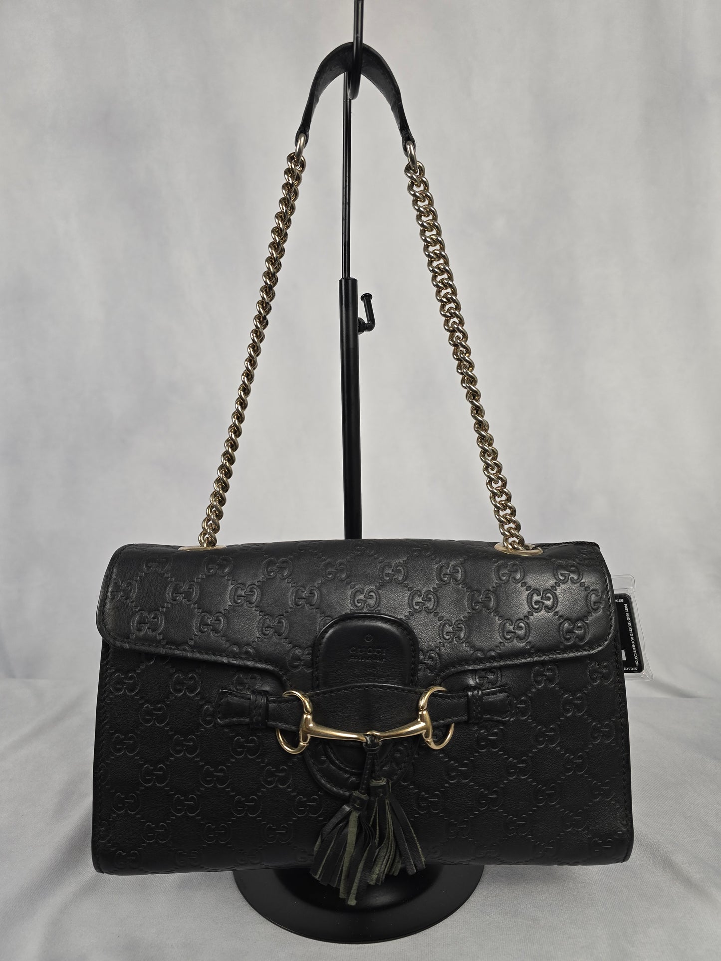 Gucci Emily Medium Black Guccisma Leather Shoulder Bag