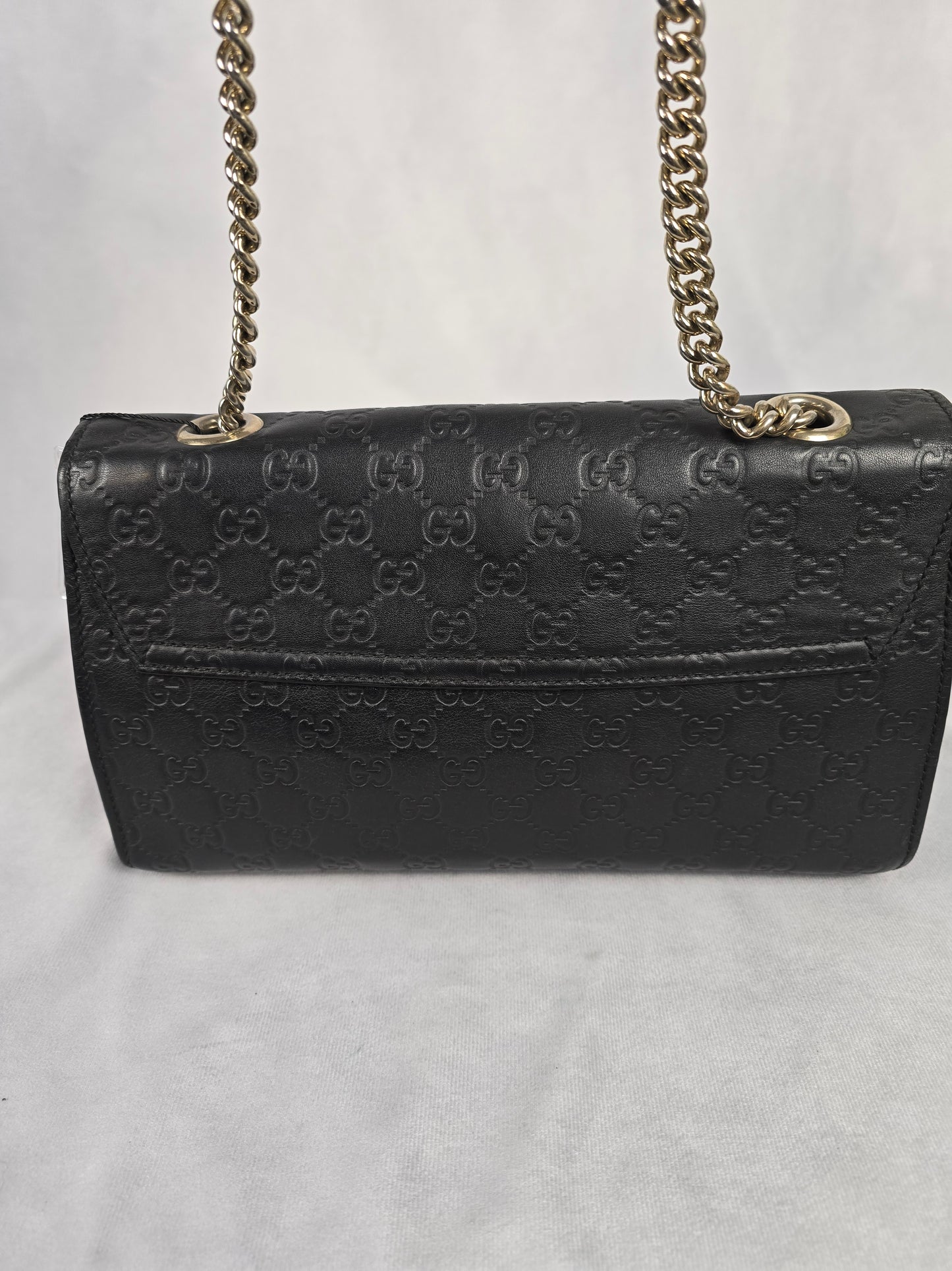 Gucci Emily Medium Black Guccisma Leather Shoulder Bag