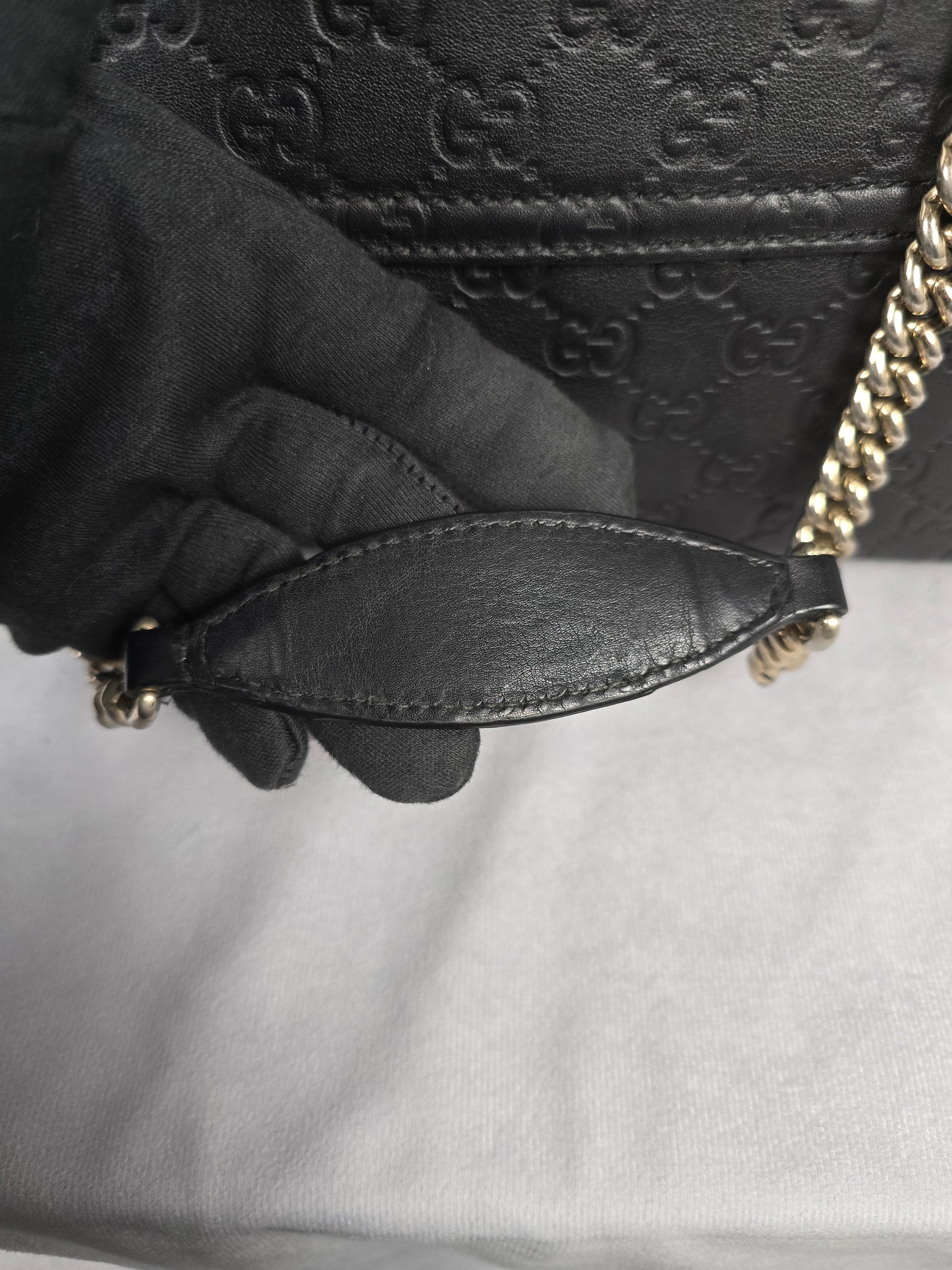 Gucci Emily Medium Black Guccisma Leather Shoulder Bag