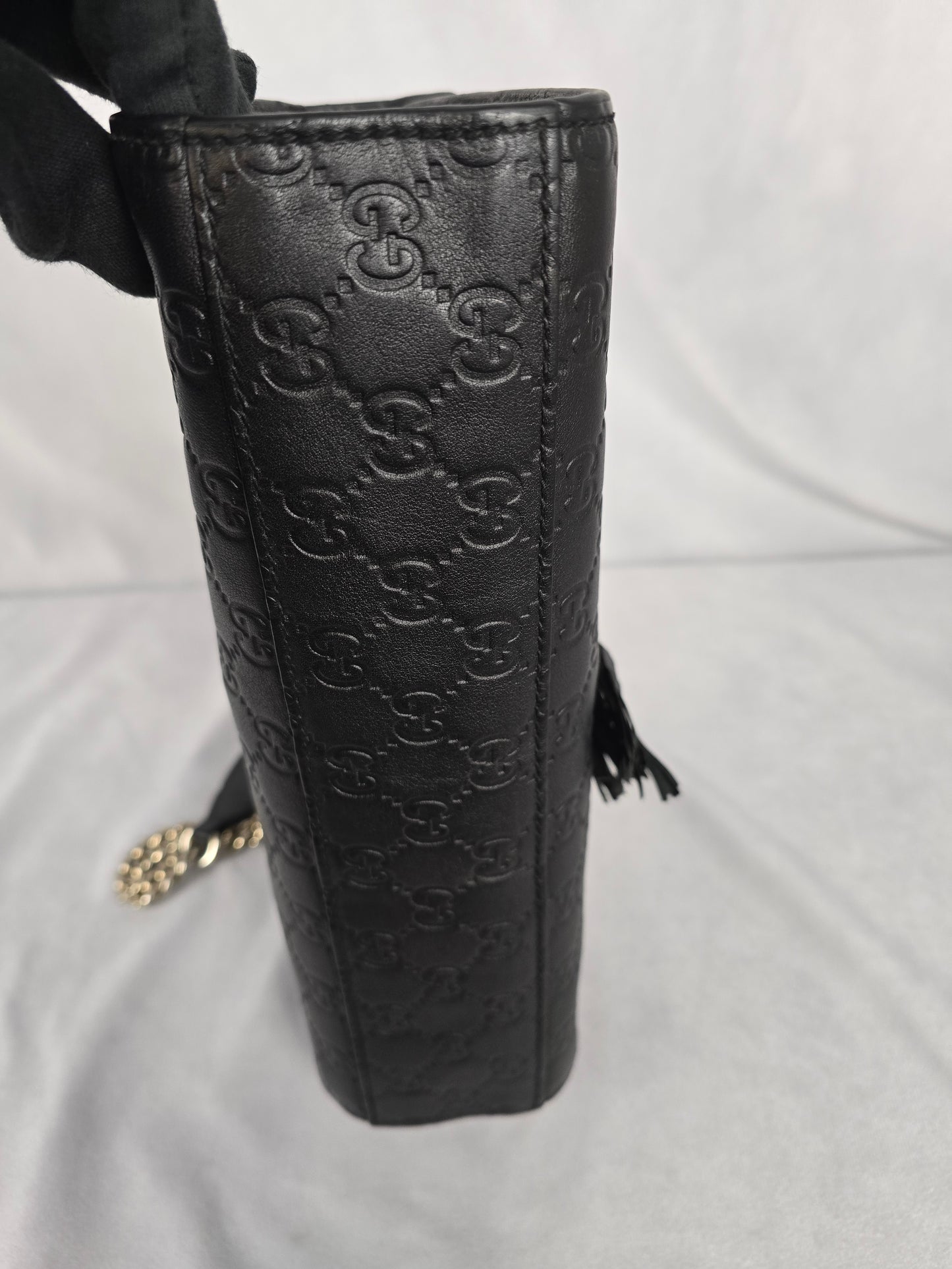 Gucci Emily Medium Black Guccisma Leather Shoulder Bag