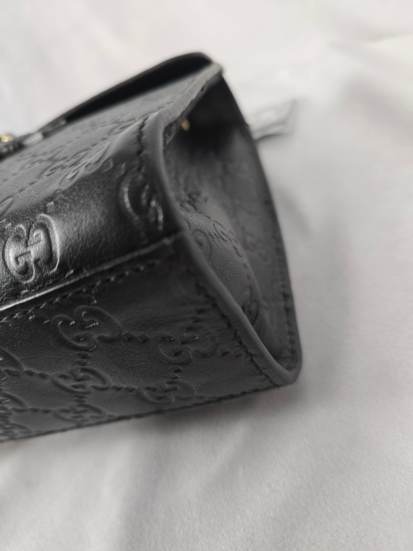 Gucci Emily Medium Black Guccisma Leather Shoulder Bag