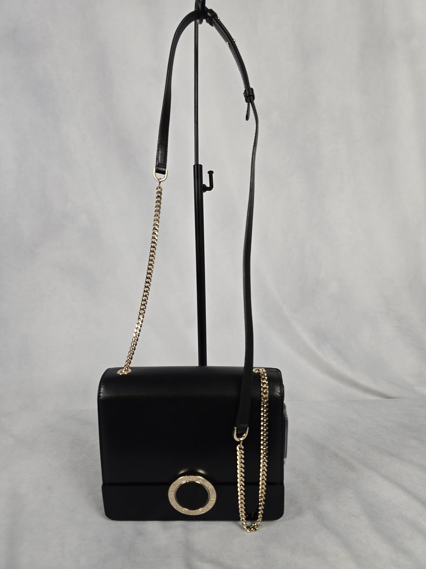Bvlgari Bulgari Black Leather and Black Patent Leather Shoulder Bag