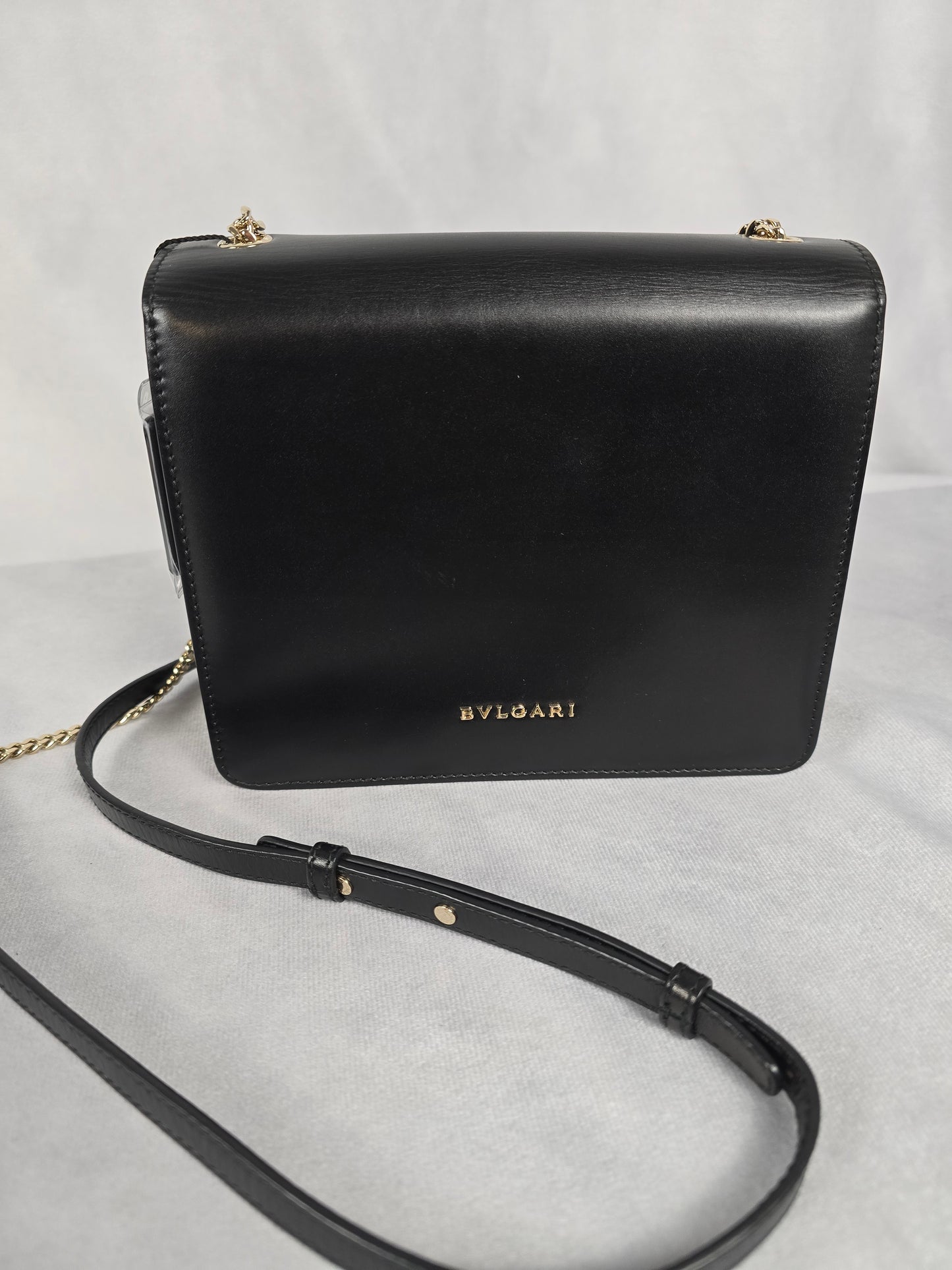Bvlgari Bulgari Black Leather and Black Patent Leather Shoulder Bag