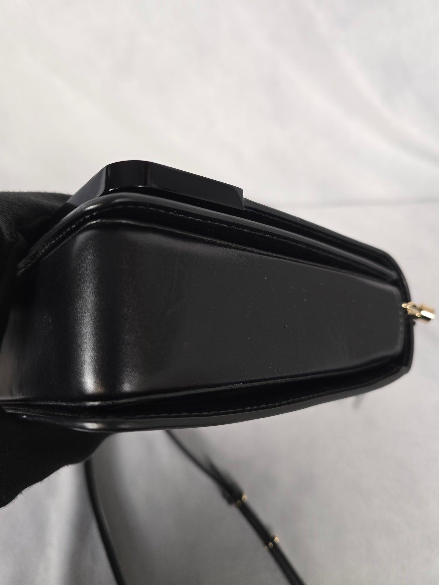 Bvlgari Bulgari Black Leather and Black Patent Leather Shoulder Bag