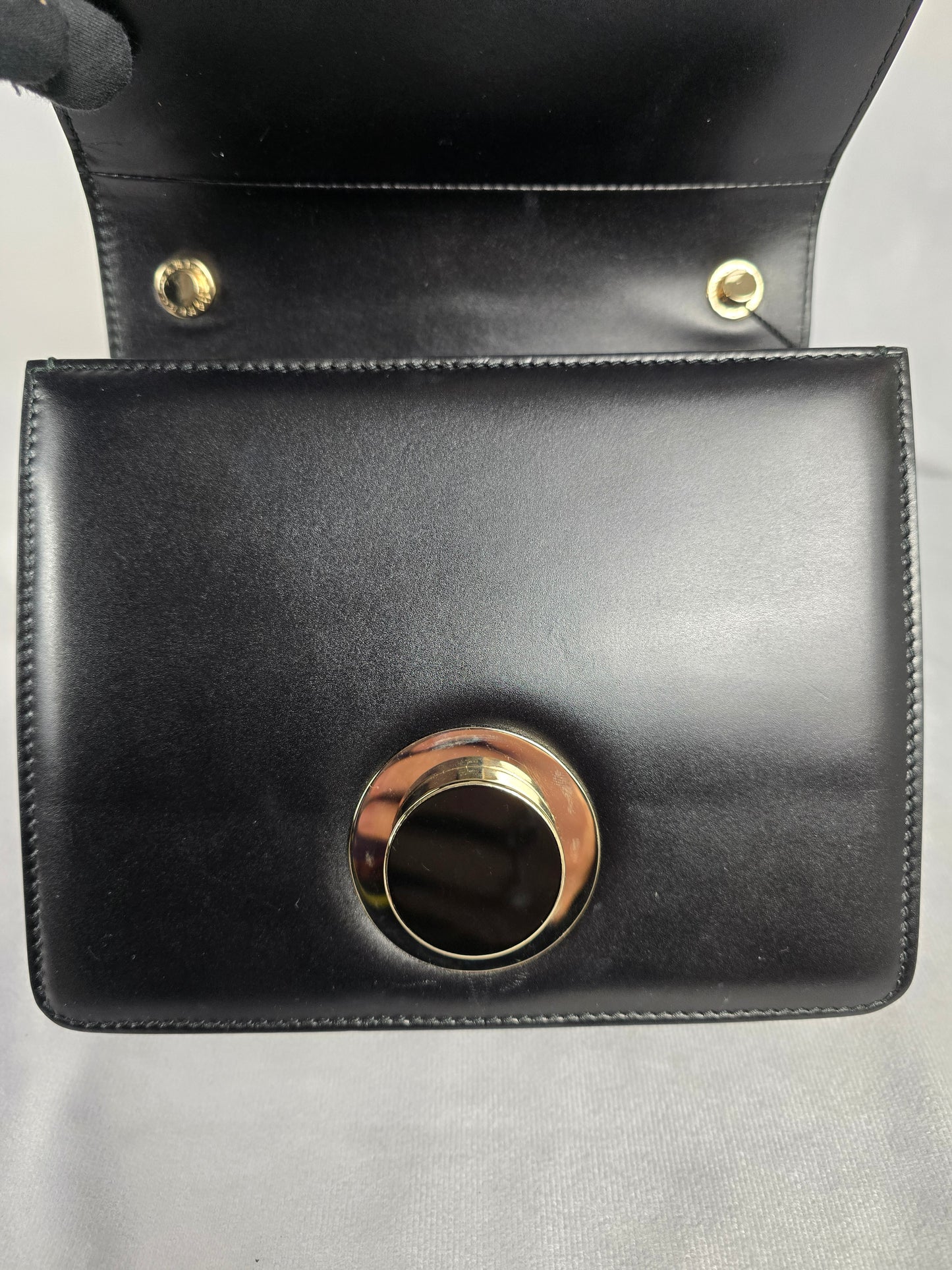 Bvlgari Bulgari Black Leather and Black Patent Leather Shoulder Bag