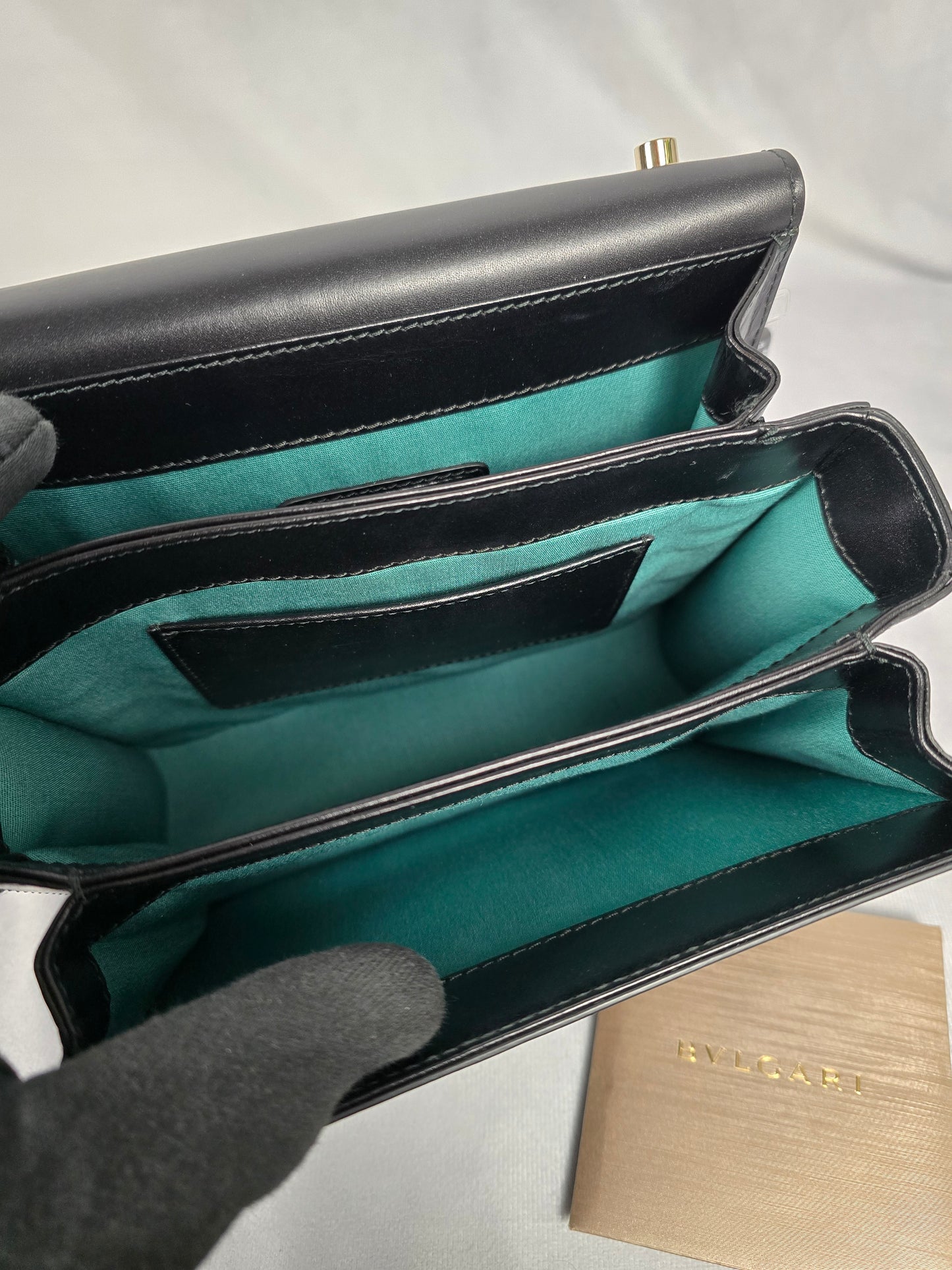 Bvlgari Bulgari Black Leather and Black Patent Leather Shoulder Bag