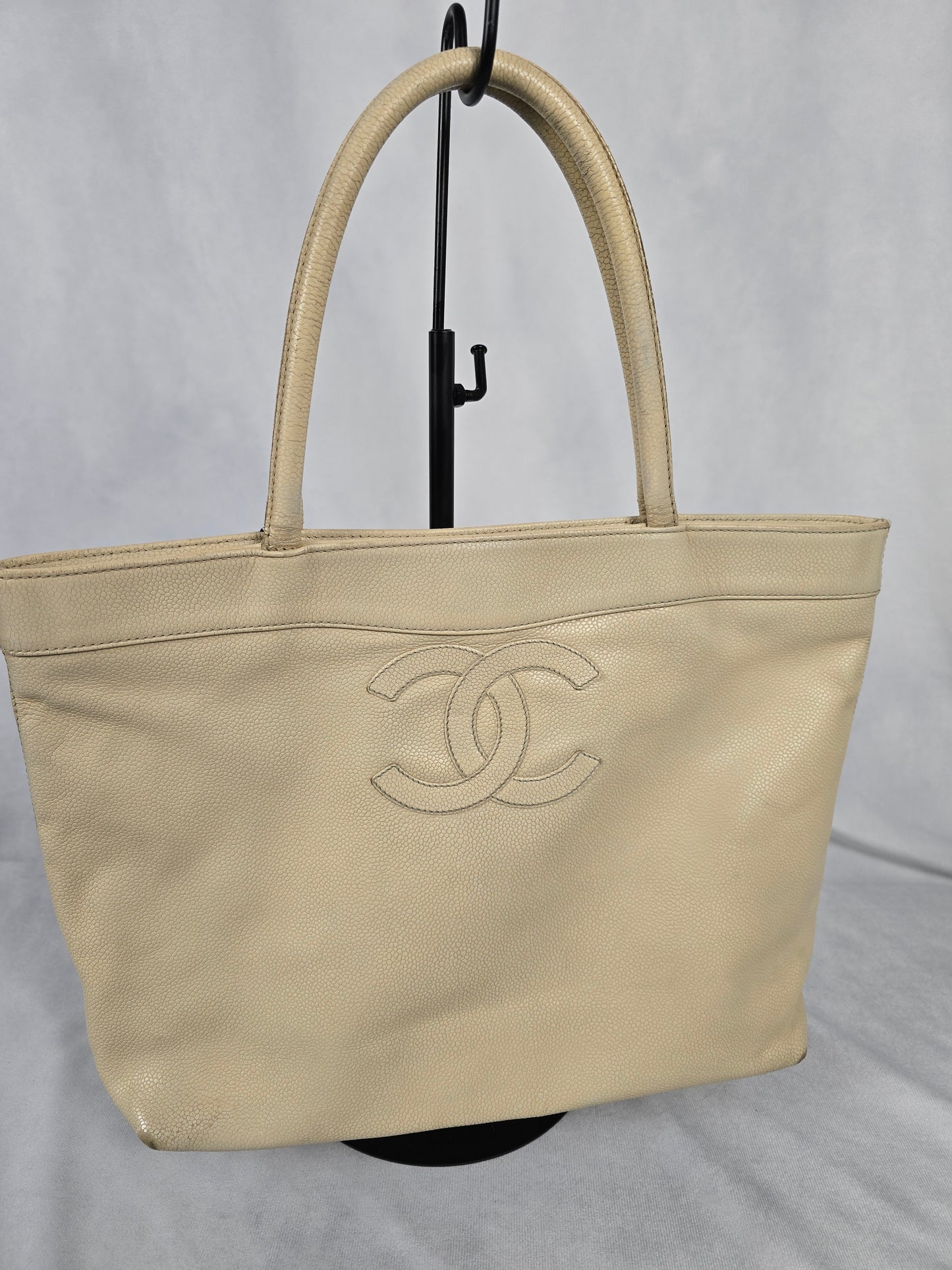 Chanel CC Mark Beige Tote in Caviar Leather