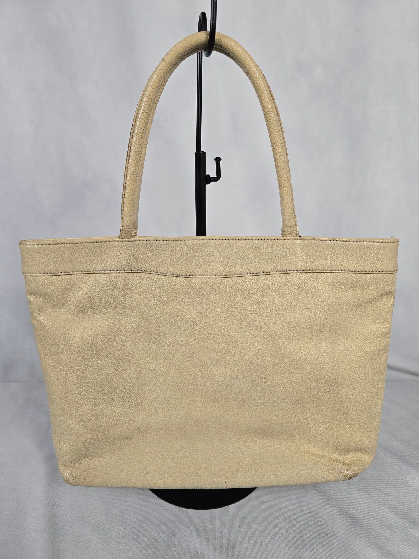 Chanel CC Mark Beige Tote in Caviar Leather