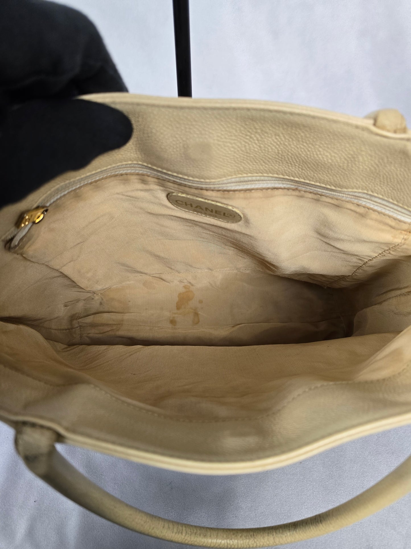 Chanel CC Mark Beige Tote in Caviar Leather