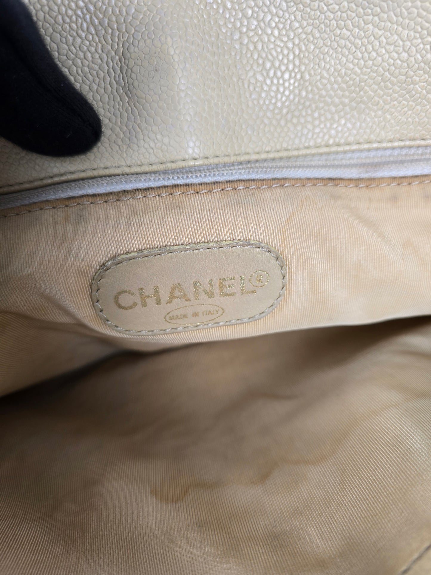 Chanel CC Mark Beige Tote in Caviar Leather