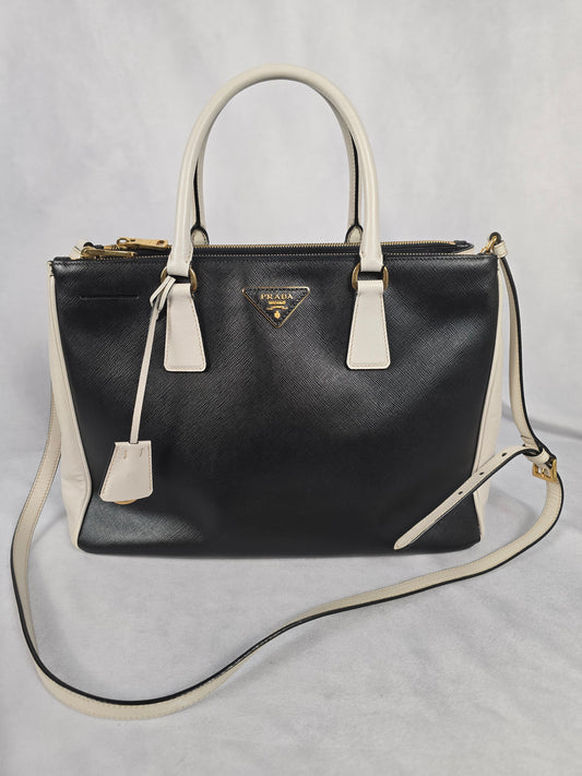Prada Saffiano Leather Black/White Lux Two-Way Tote