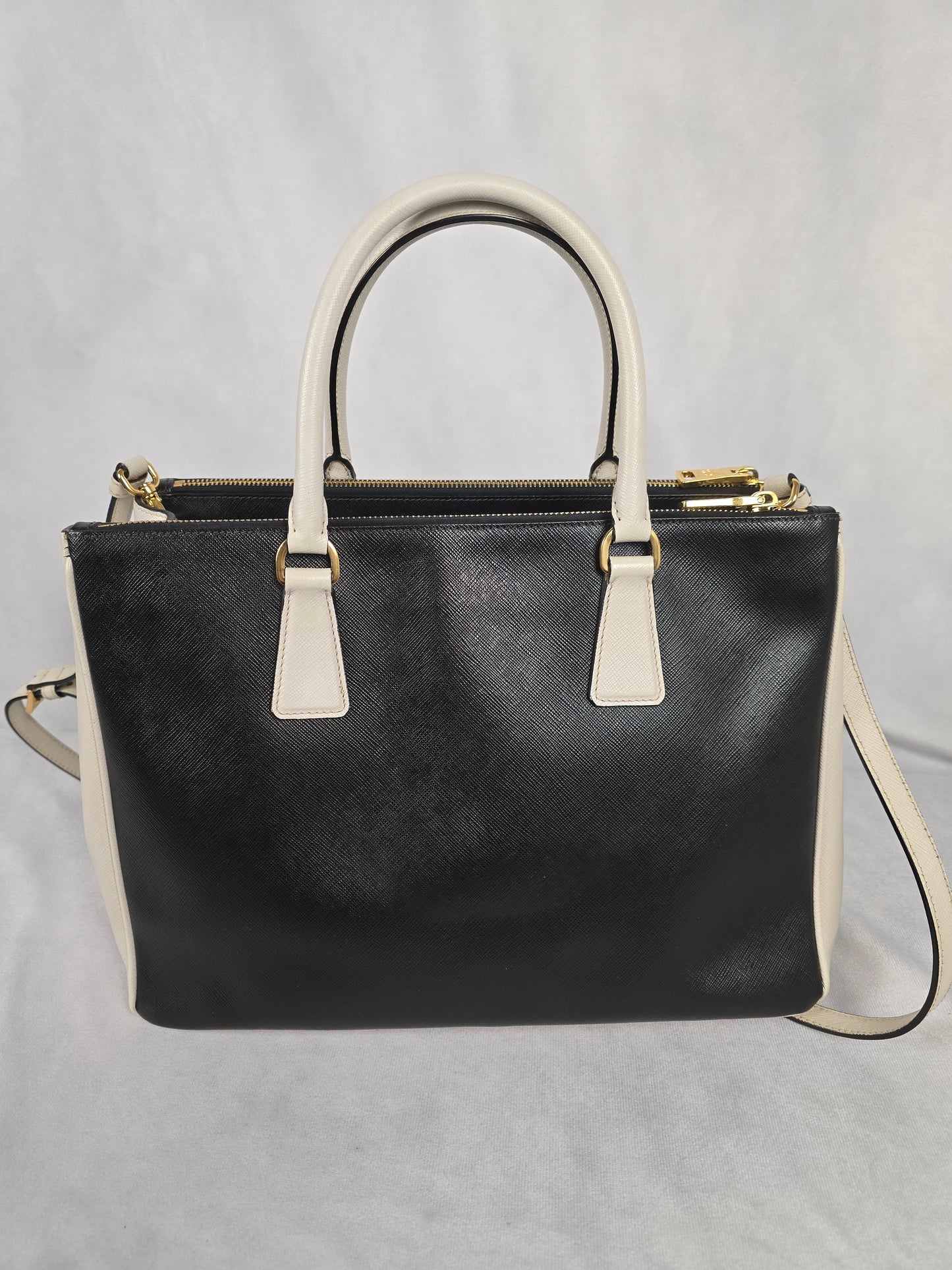 Prada Saffiano Leather Black/White Lux Two-Way Tote