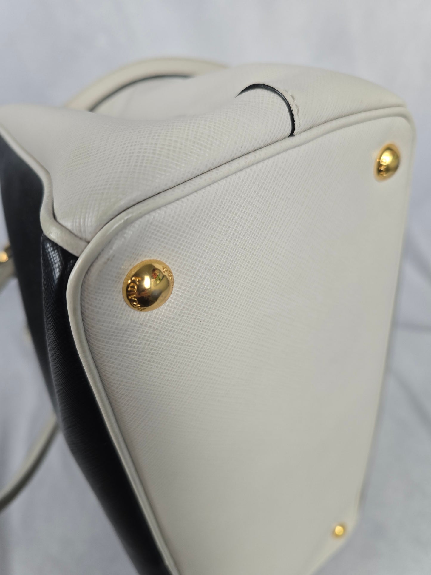 Prada Saffiano Leather Black/White Lux Two-Way Tote