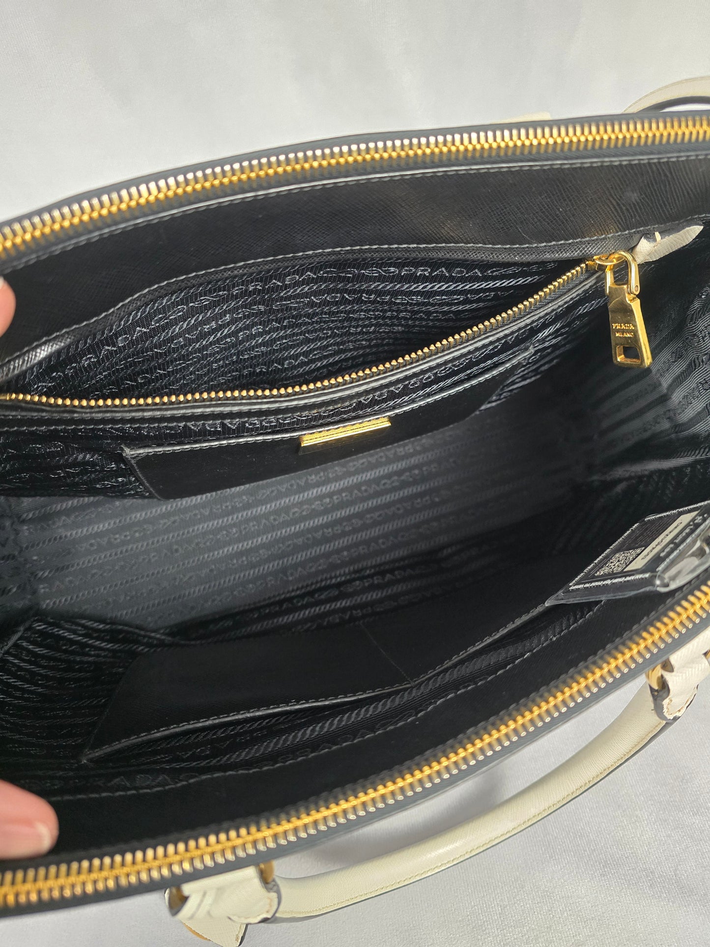 Prada Saffiano Leather Black/White Lux Two-Way Tote