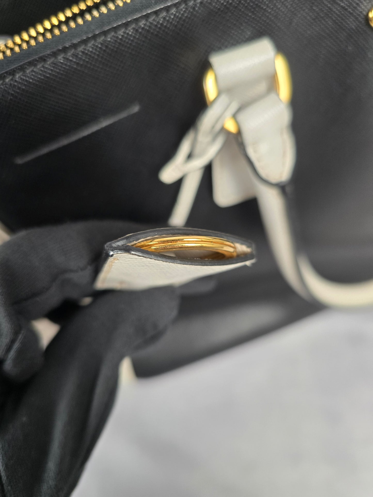 Prada Saffiano Leather Black/White Lux Two-Way Tote