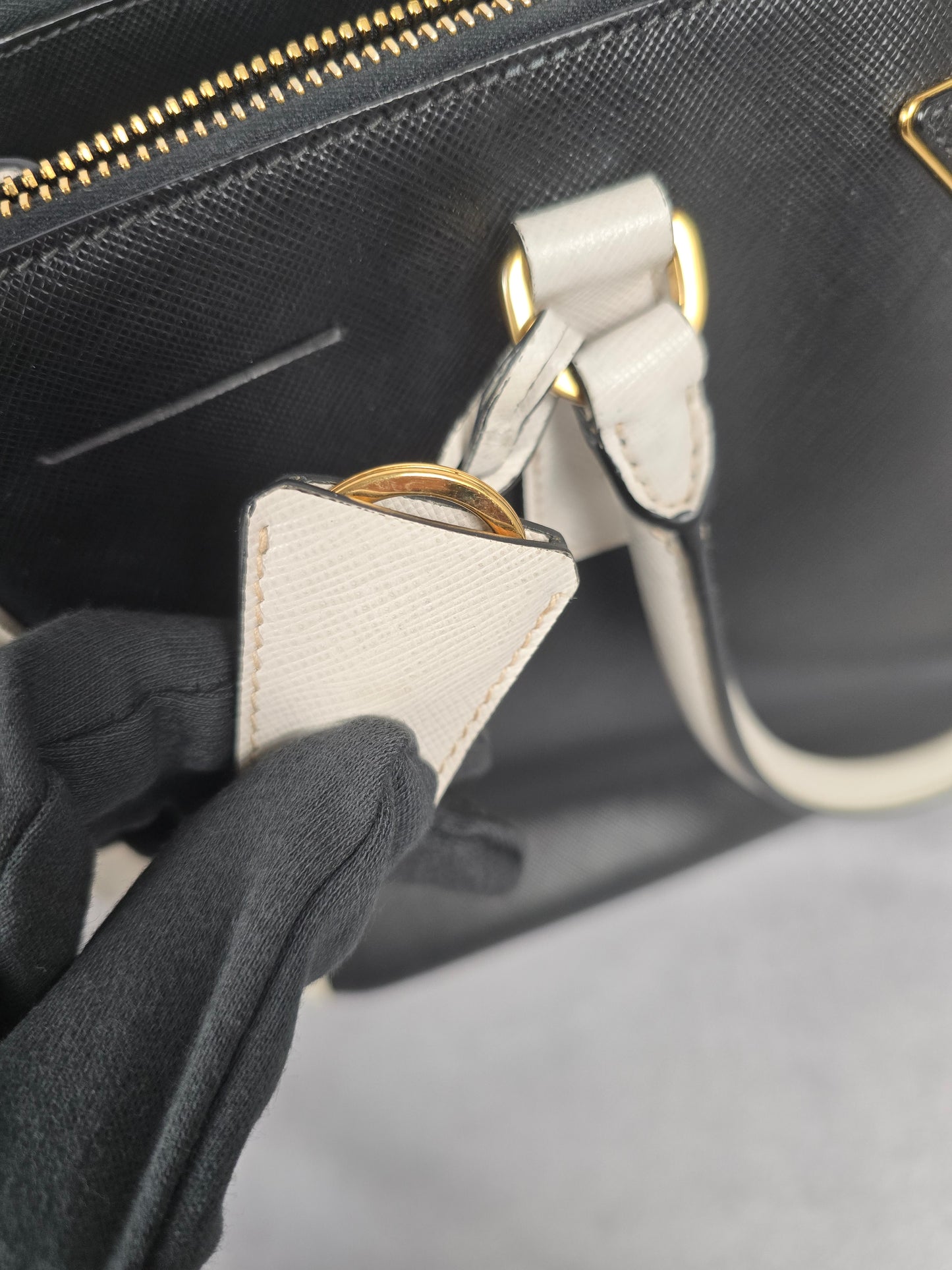 Prada Saffiano Leather Black/White Lux Two-Way Tote