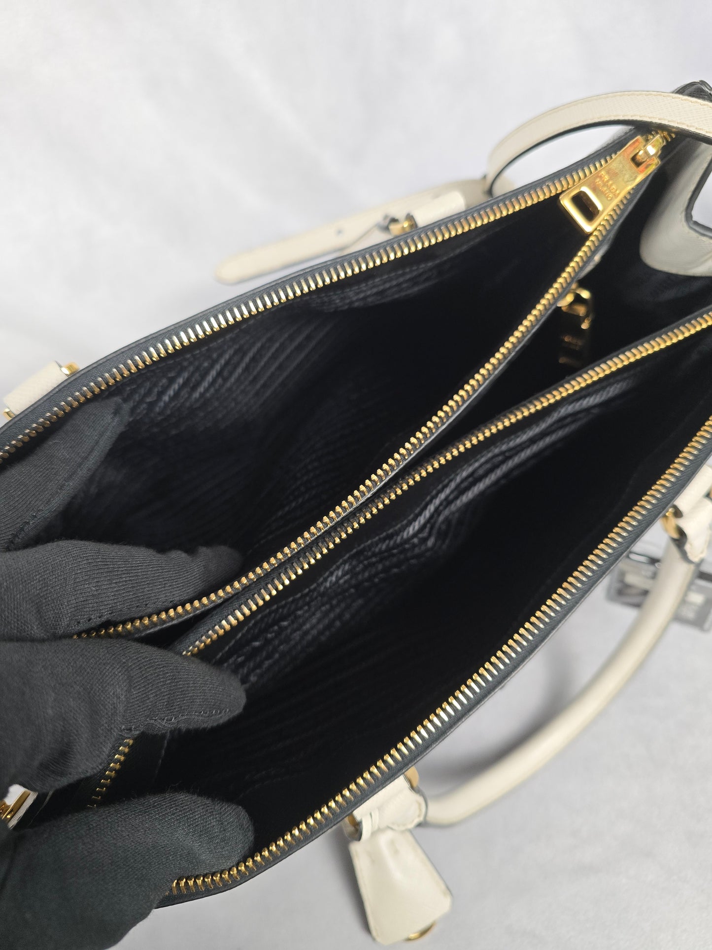 Prada Saffiano Leather Black/White Lux Two-Way Tote