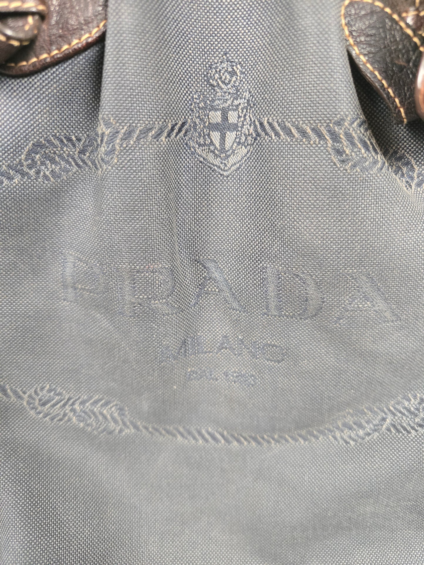 Prada Logo Black Canvas  and Brown Leather Canapa Jacquard Tote