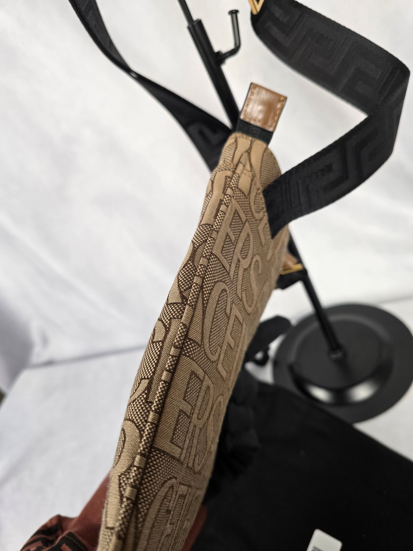 Versace La Medusa Canvas Crossbody in Beige with Black Strap - NEW