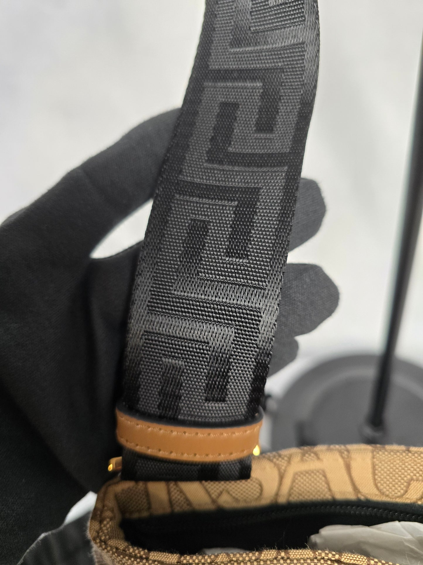 Versace La Medusa Canvas Crossbody in Beige with Black Strap - NEW