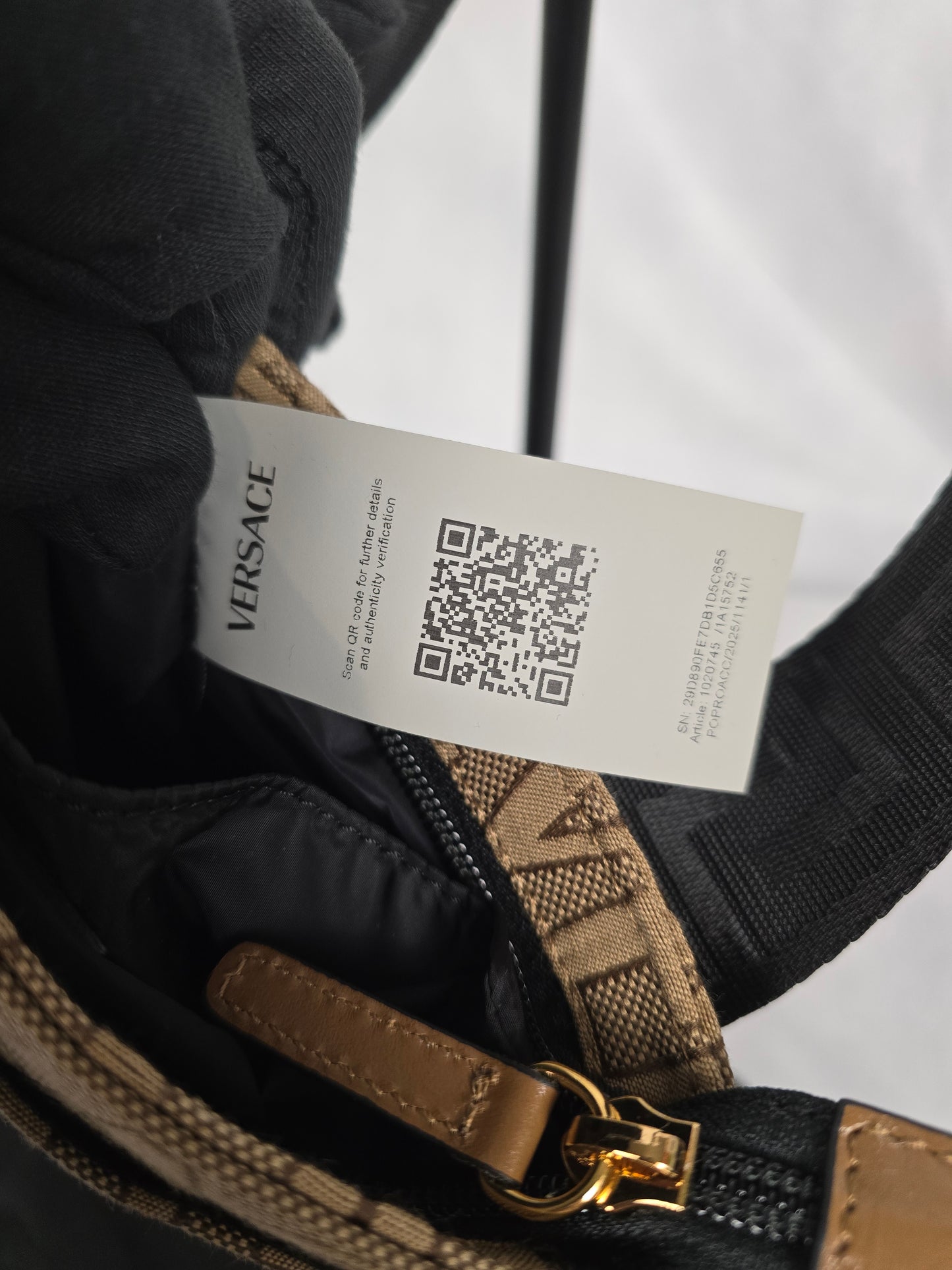 Versace La Medusa Canvas Crossbody in Beige with Black Strap - NEW