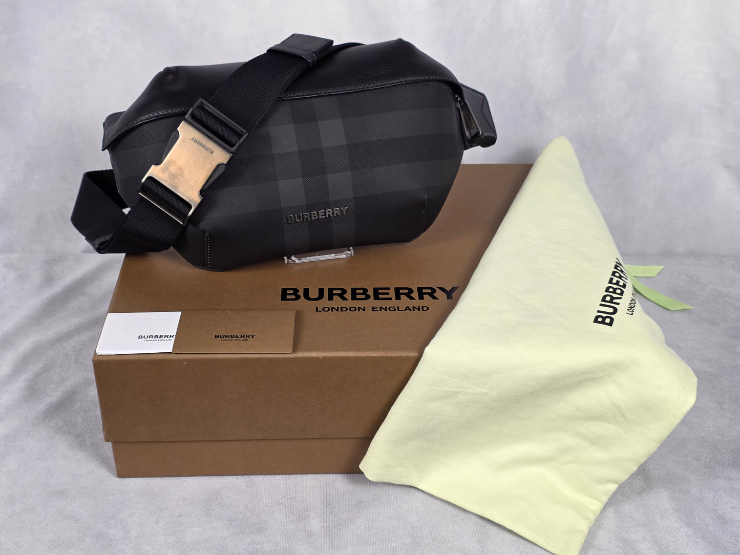 Burberry Sonny Plaid Charcoal Belt Bag