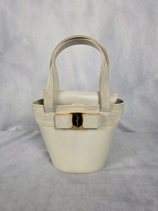 Ferragamo White Leather Vala Handbag