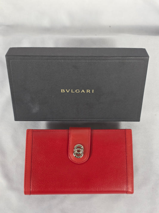 Bvlgari Red Leather Bifold Wallet with Snap Closure