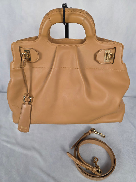 Ferragamo Brown Gancini Top Handle Bag with Shoulder Strap