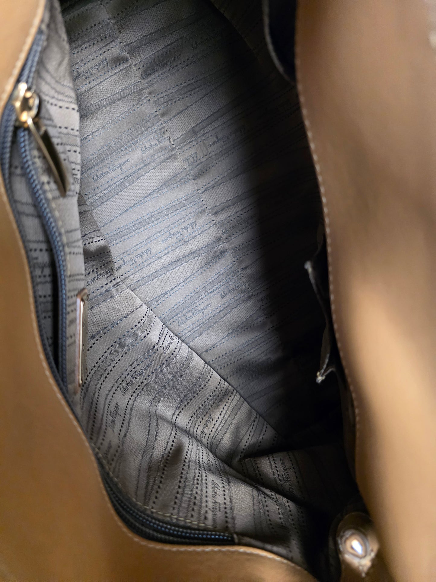 Ferragamo Brown Gancini Top Handle Bag with Shoulder Strap