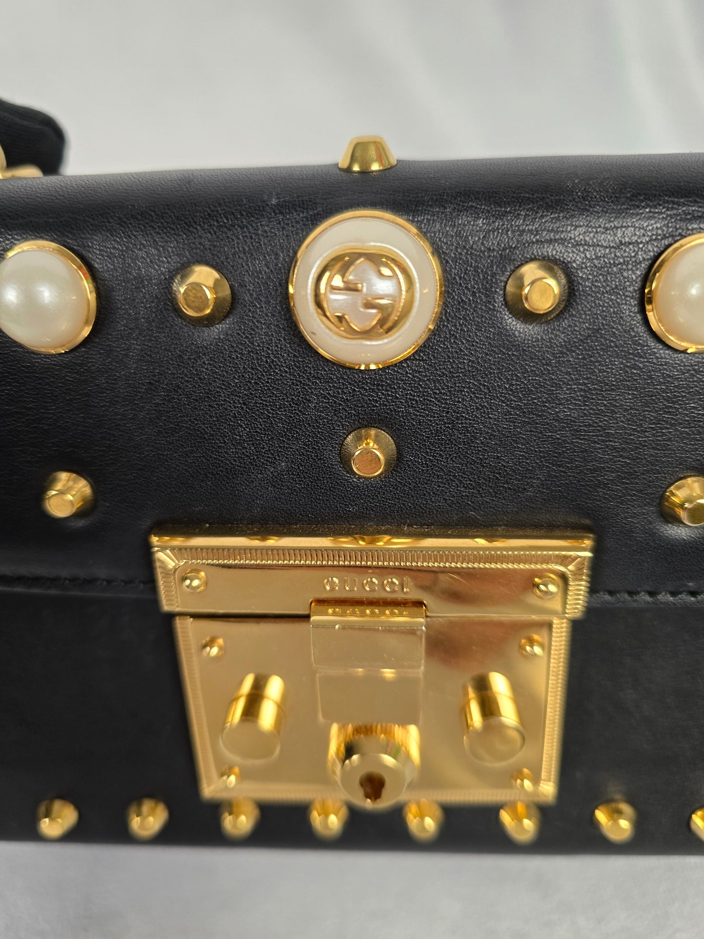 Gucci Pearly Padlock Studded Small Leather Shoulder Bag