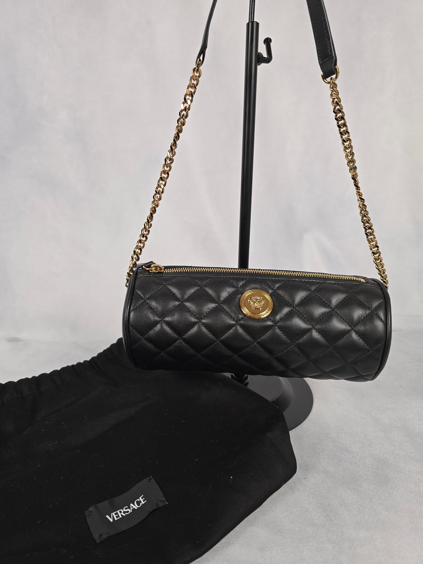 Versace Black Quilted Lambskin Leather Crossbody - New